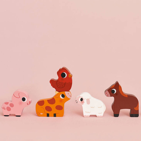 Puzzle drewniane 3D Na farmie 7 elementów dla dzieci 18 m+, Janod