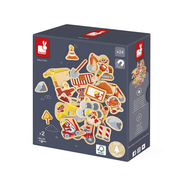 Układanka magnetyczna - drewniane magnesy Plac budowy, dla dzieci 2 lata+, Janod