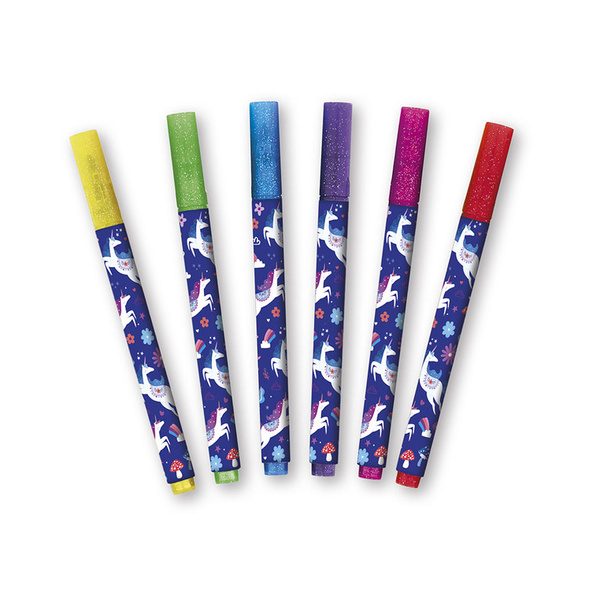 Brokatowe flamastry kolorowe- zestaw kreatywny Jednorożce Kraina snów 6+, Janod