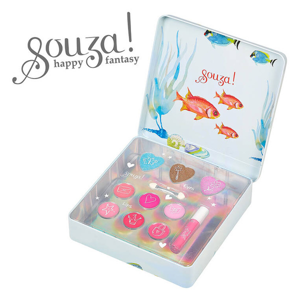 Kosmetyki do makijażu dla dzieci w metalowej kasetce zestaw 11 el. Syrenka, 6+, Souza!