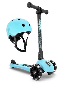 Zestaw: Scoot and Ride Highwaykick 3 LED Hulajnoga składana ze świecącymi kółkami 3+, kolor: Blueberry + kask S-M, kolor Blueberry