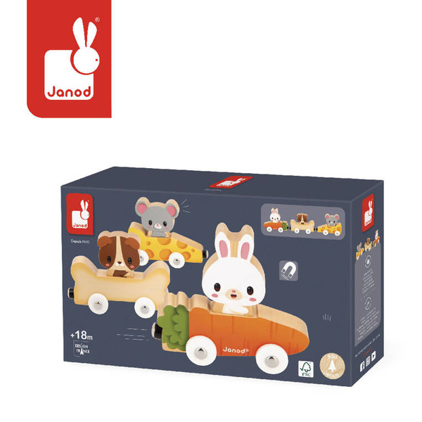 Magnetyczne drewniane pojazdy z domowymi zwierzątkami Farma 18 m+, Janod