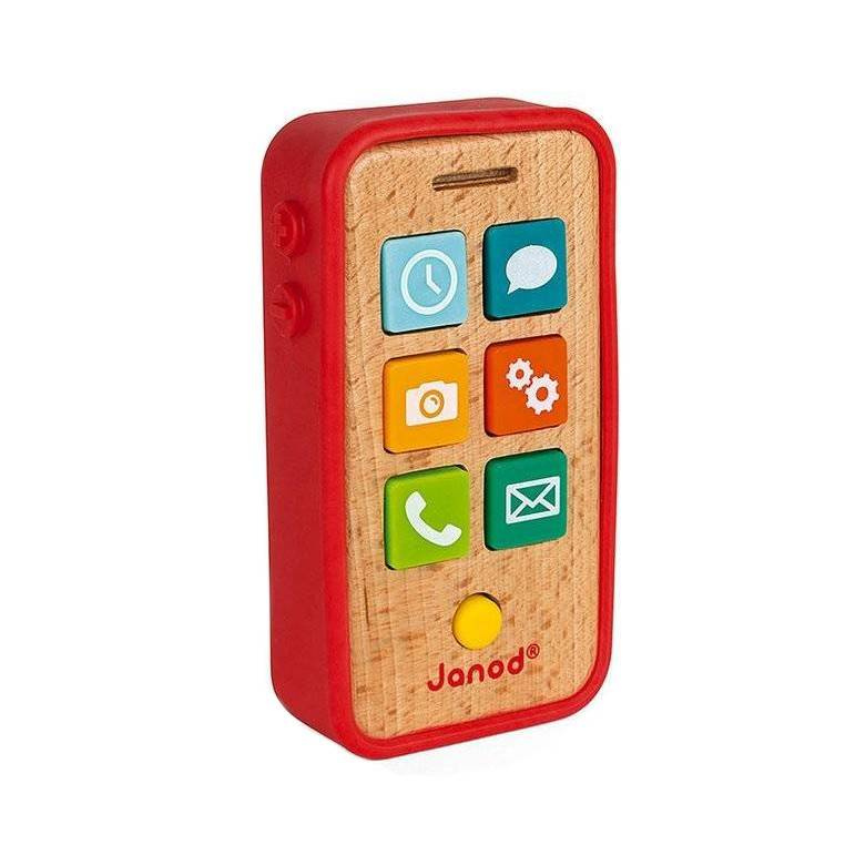 Telefon drewniany z dźwiękami Janod cechy zabawki