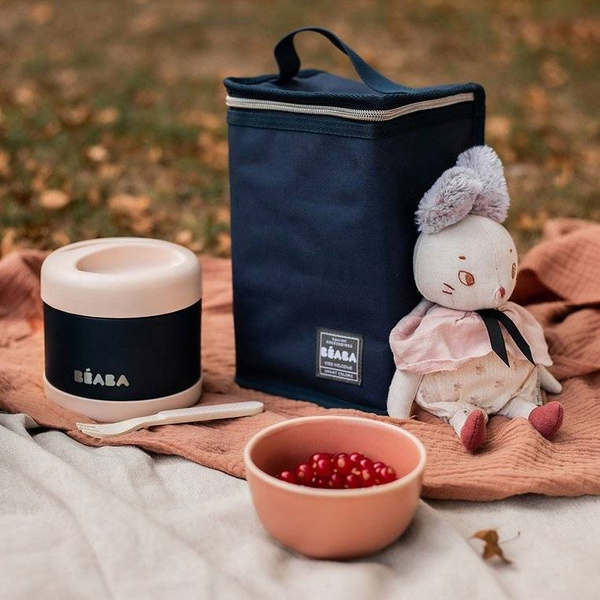 Pojemnik - termos obiadowy ze stali nierdzewnej z hermetycznym zamknięciem duży 500 ml light pink/night blue, Beaba