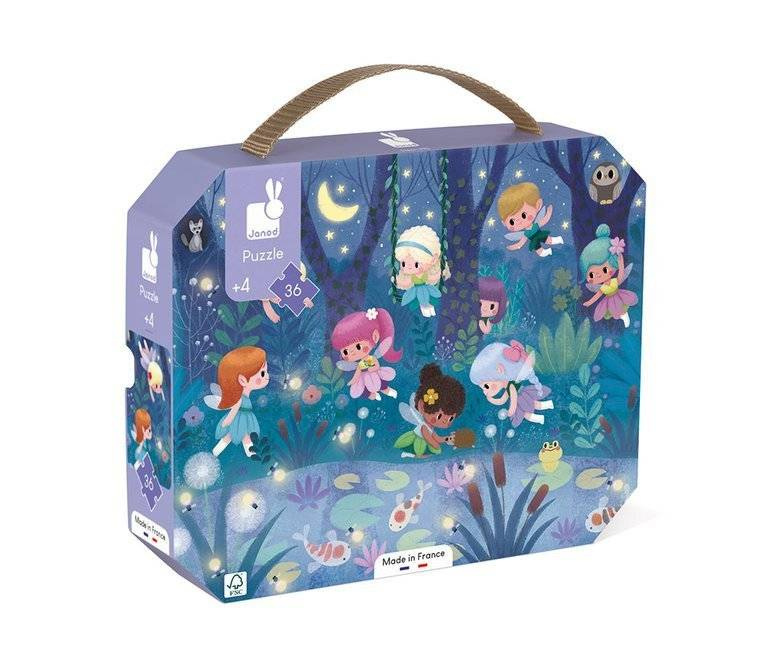 Puzzle w walizce Wróżki i lilie wodne Janod – puzzle dla dzieci 4+