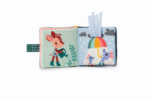 Miękka mini-książeczka wielofunkcyjna z silikonowym gryzakiem Smok Joe 6 m+, Lilliputiens