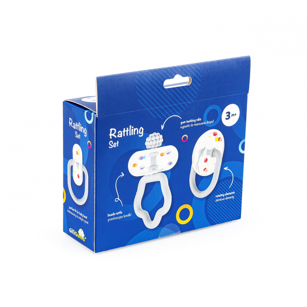 Grzechotka 2 szt. - Zestaw grzechoczący szary, dla dzieci, 3 m+, GiliGums