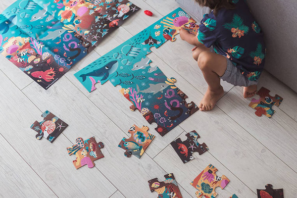 Świecące puzzle z mini-lampką UV Ocean 24 elementy 3+, Janod