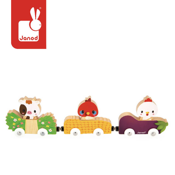 Magnetyczne drewaniane pojazdy ze zwierzątkami gospodarskimi Farma 18 m+, Janod