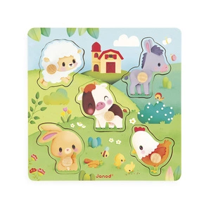 Puzzle sensoryczne - układanka drewniana Farma, 6 elementów, 18 m+, Janod