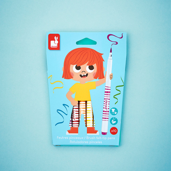 Zestaw kreatywny - Flamastry pędzelkowe 10 kolorów, 3 lata+, Janod