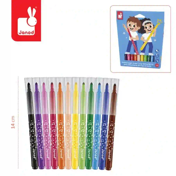 Zestaw kreatywny - Flamastry z filcową końcówką 12 kolorów, 3 lata+, Janod