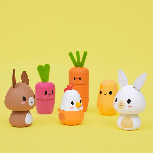 Zestaw drewniane klocki - pociąg z figurkami Farma, dla dzieci, 12 m+, Janod