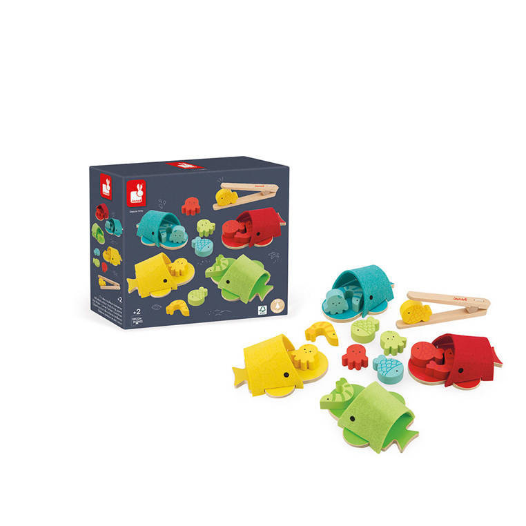 Sortowanie kolorów Wieloryby filcowe Janod zabawka edukacyjna