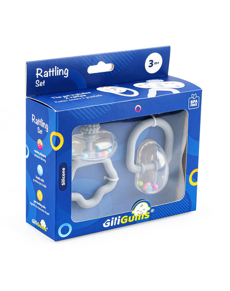 Grzechotka 2 szt. - Zestaw grzechoczący szary, dla dzieci, 3 m+, GiliGums