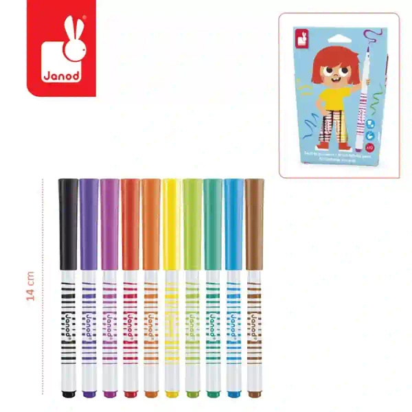 Zestaw kreatywny - Flamastry pędzelkowe 10 kolorów, 3 lata+, Janod