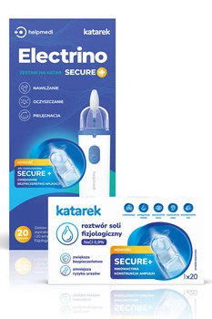 Zestaw Electrino Secure+: Elektryczny aspirator kataru HelpMedi Electrino oraz sól fizjologiczna Katarek Secure+