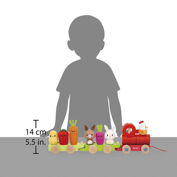 Zestaw drewniane klocki - pociąg z figurkami Farma, dla dzieci, 12 m+, Janod