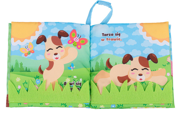 Książeczka sensoryczna Dzień szczeniaczka dla dzieci 0 m+, Jolly Baby