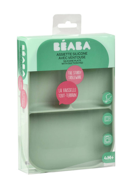 Silikonowy trójdzielny talerz z przyssawką Sage green, Beaba