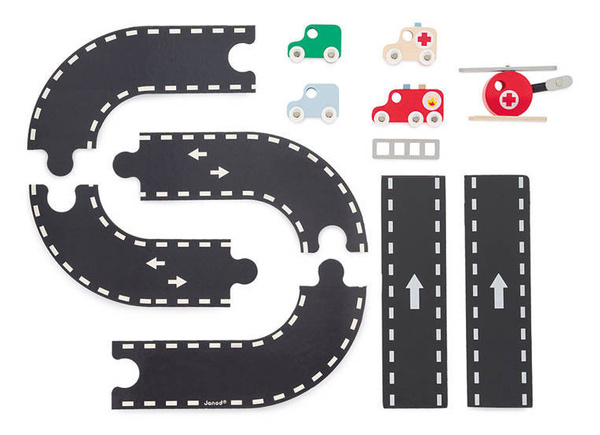 Drewniana remiza strażacka z 5 akcesoriami Bolid 2+, Janod