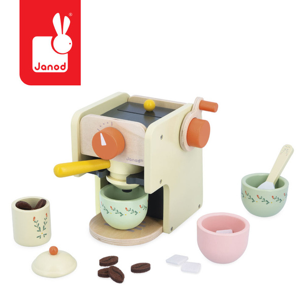 Drewniany ekspres ciśnieniowy do kawy z akcesoriami, dla dzieci, 3+, Janod