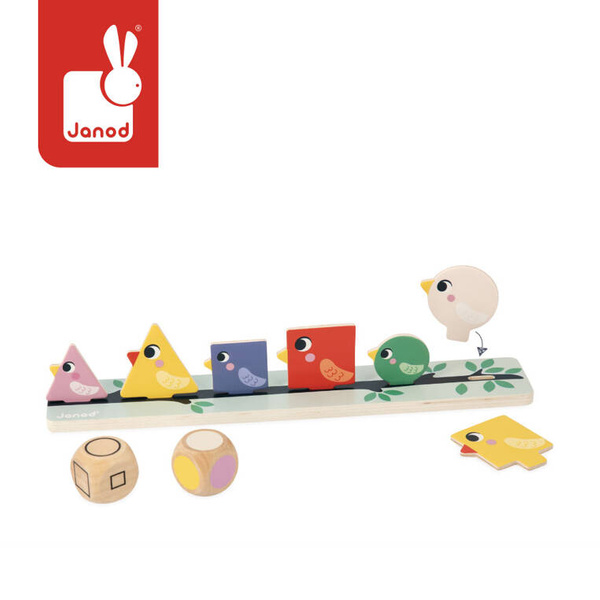Układanka edukacyjna Sortowanie kształtów, kolorów i rozmiarów Ptaki 2+, Janod