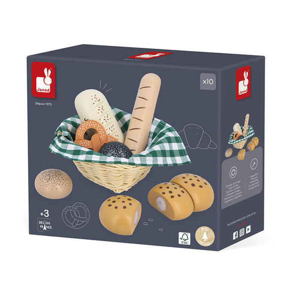 Koszyk z pieczywem - drewniany zestaw dla dzieci, 3 lata+, Janod
