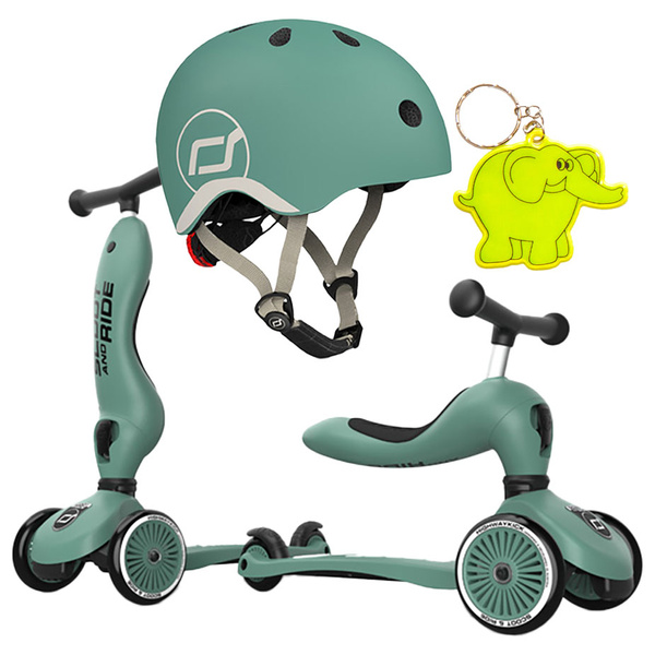 Zestaw: Scoot and Ride HK1 2w1 jeździk i hulajnoga dla dzieci 1-5 lat, kolor: Forest + kask rozm. XXS-S