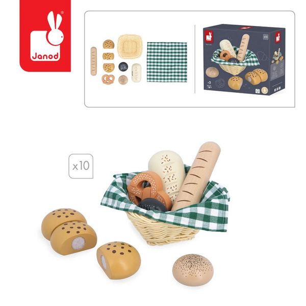 Koszyk z pieczywem - drewniany zestaw dla dzieci, 3 lata+, Janod