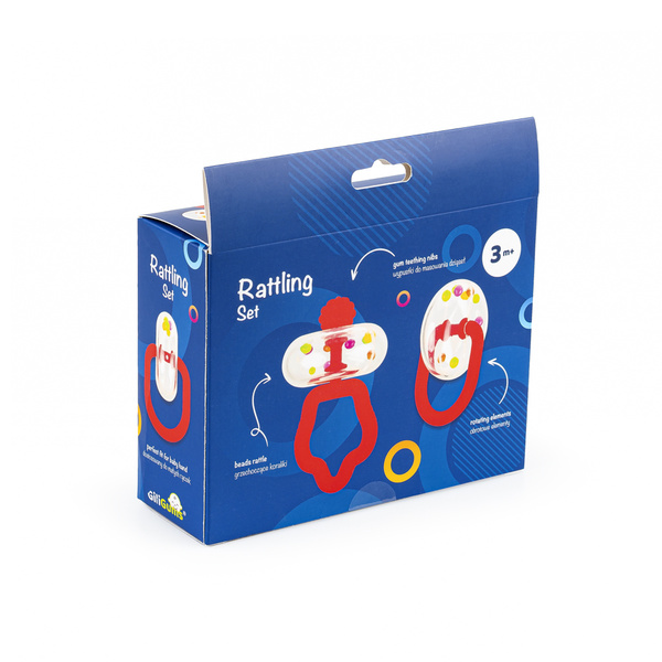 Grzechotka 2 szt. - Zestaw grzechoczący czerwony dla dzieci, 3 m+, GiliGums