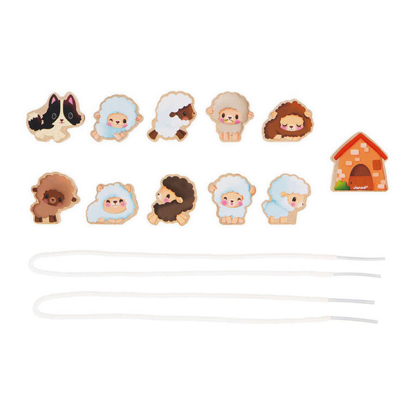 Edukacyjna Nawlekanka z drewnianymi owieczkami Farma 2 lata+, Janod