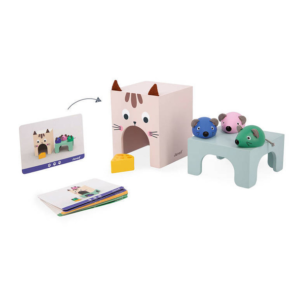 Drewniana układanka Orientacja w przestrzeni Kot i mysz 3+, Janod