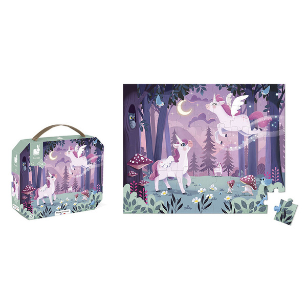 Janod Puzzle w walizce Jednorożce 54 elementy 5+ Made in France