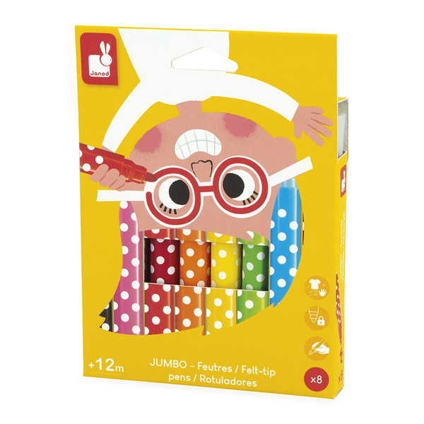Zestaw kreatywny - Flamastry Jumbo 8 kolorów, dla dzieci, 12 m+, Janod