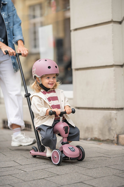 Zestaw: Scoot and Ride HK1 Push and Go 2w1 jeździk i hulajnoga dla dzieci 1-5 lat, kolor: Wildberry + ochraniacze rozm. XXS