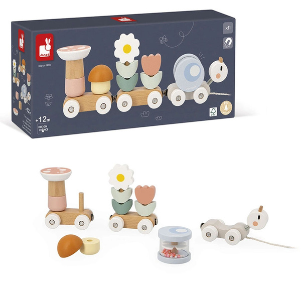 Magnetyczny pociąg z klockami do ciągnięcia Ślimak, 12m+, Janod