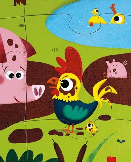 Puzzle sensoryczne 20 elementów Farma, Janod