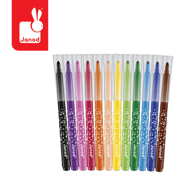 Zestaw kreatywny - Flamastry z filcową końcówką 12 kolorów, 3 lata+, Janod