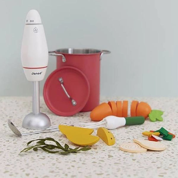 Zestaw do gotowania zupy z drewnianym blenderem i akcesoriami 3+, Janod