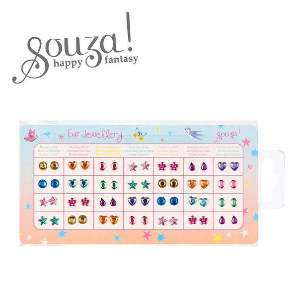 Kolczyki samoprzylepne kryształki 3D duży zestaw 28 par 3 lata+, Souza!