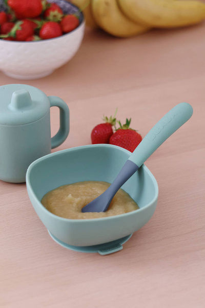 Zestaw 4 łyżeczek silikonowych 4 m+ Mineral grey/Sage green, Beaba