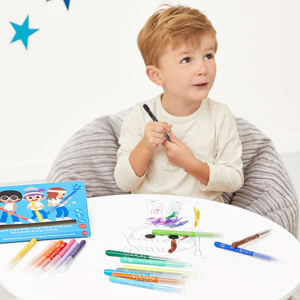 Zestaw kreatywny - Flamastry z filcową końcówką 18 kolorów, 3 lata+, Janod