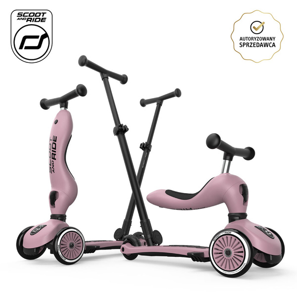 Zestaw: Scoot and Ride HK1 Push and Go 2w1 jeździk i hulajnoga dla dzieci 1-5 lat, kolor: Wildberry + ochraniacze rozm. XXS
