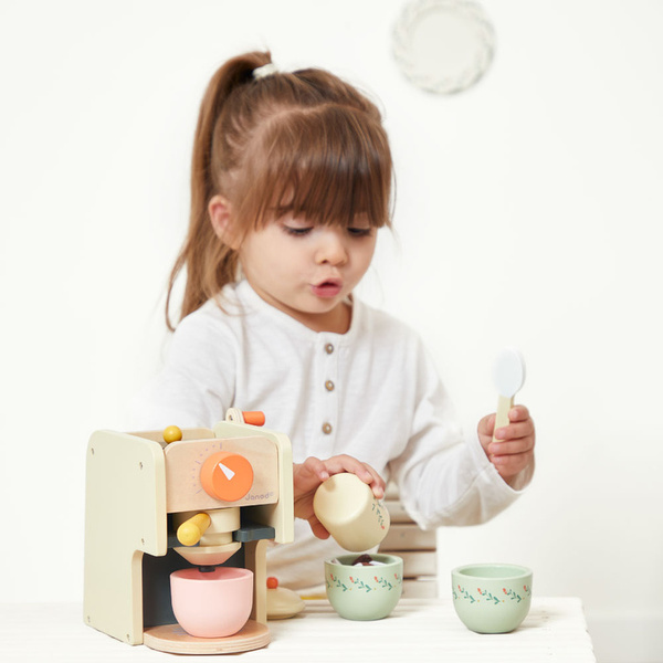 Drewniany ekspres ciśnieniowy do kawy z akcesoriami, dla dzieci, 3+, Janod
