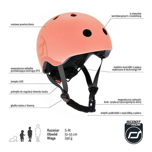 Scoot and Ride Kask dla dzieci 3+ rozm. S-M, kolor: Peach