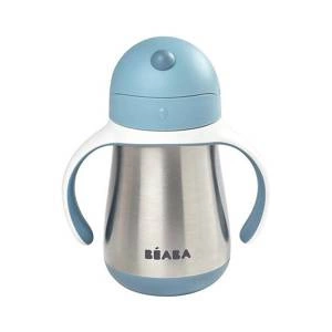 Beaba Butelka - kubek niekapek stalowa ze słomką 250 ml windy blue