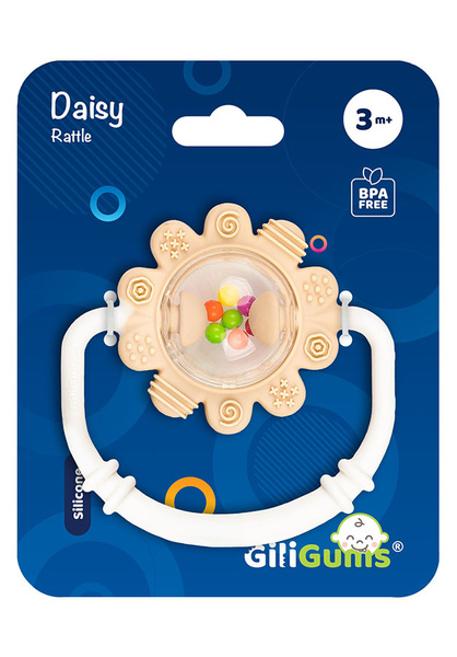Grzechotka Gryzak silikonowy Stokrotka pastelowa, dla dzieci 3 m+, Giligums
