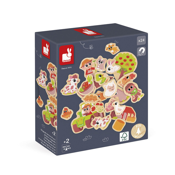 Układanka magnetyczna - drewniane magnesy Na farmie, dla dzieci 2 lata+, Janod