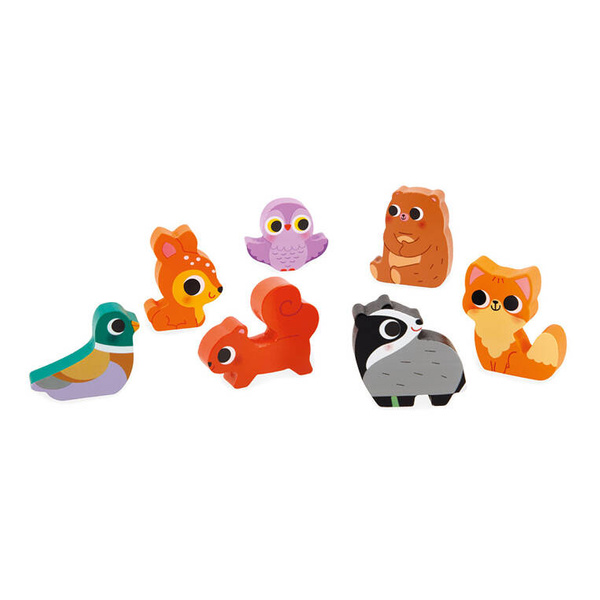 Puzzle drewniane 3D Zwierzęta leśne 7 elementów dla dzieci 18 m+, Janod